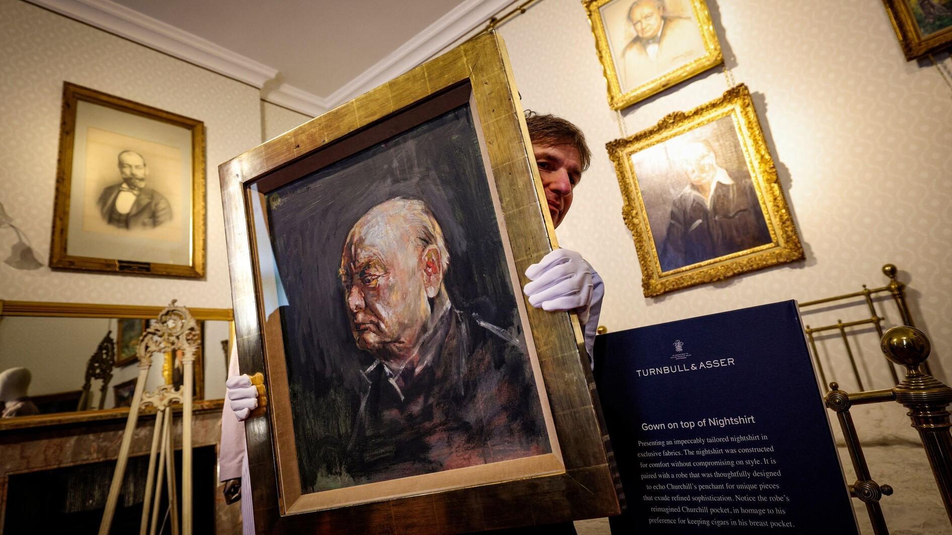 Zeldzaam schilderij van Churchill wordt voorafgaand aan de veiling tentoongesteld